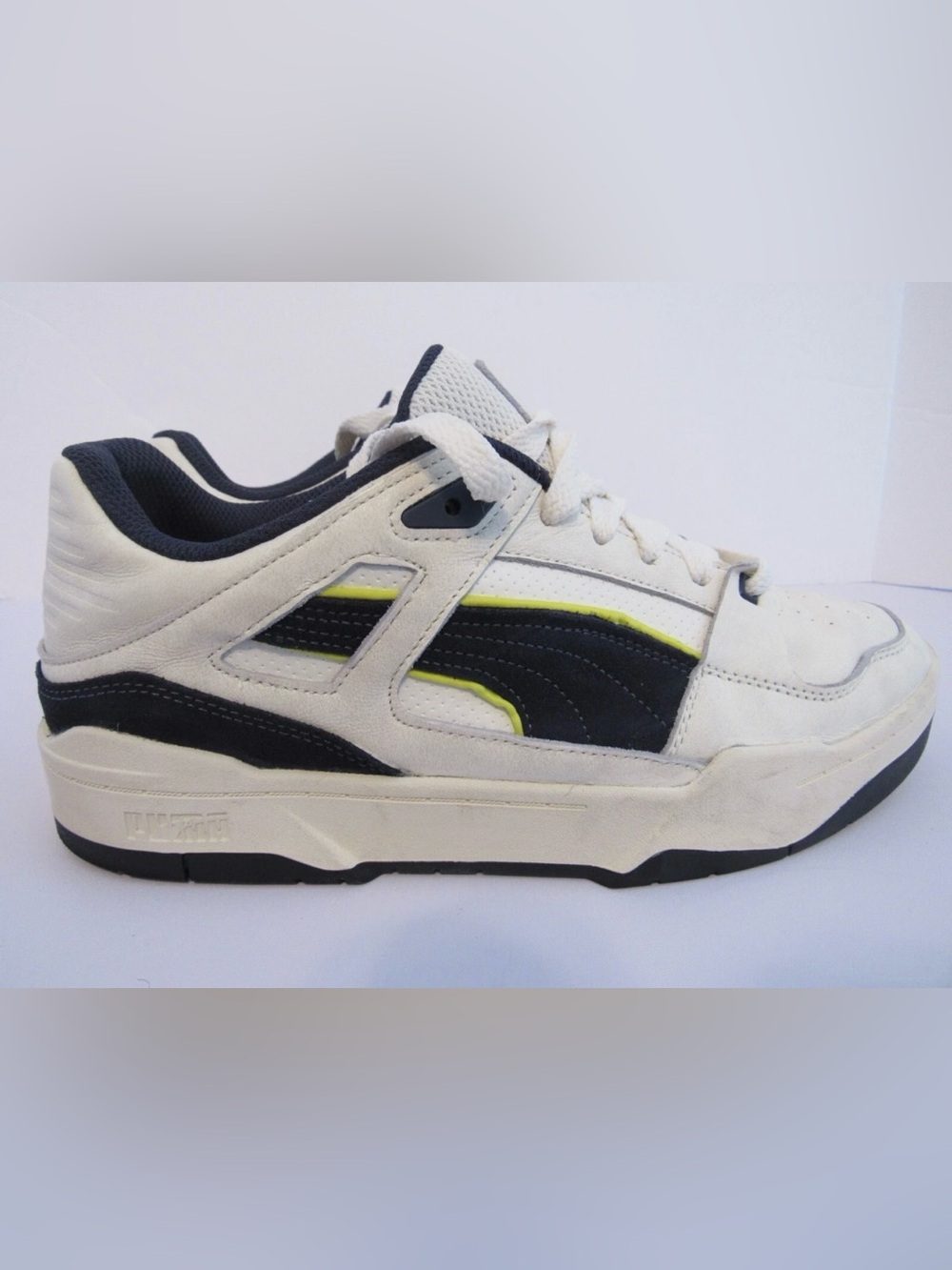 Puma White, Navy & Neon Yellow Low-Top Sneakers